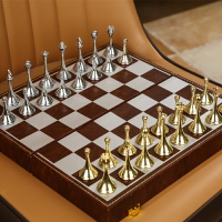 象棋 國際象棋 國際象棋磁性折疊高檔皮盒收納套裝小學生金屬棋子便攜式歐式擺件