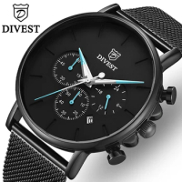 DIVEST New Fashion Mens Watches Top Brand Luxury Quartz Watch Men Mesh Steel Waterproof Ultrathin Wristwatch For Men Sport Clock
