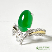【Fubibaoding jeweler 富璧寶鼎珠寶】冰種綠翡翠蛋面鑲V型鑽石戒指(天然A貨翡翠 鑽石 國際圍#12.5)