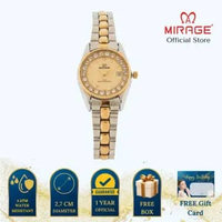 Mirage Jam Tangan Wanita Permata Analog RX 1580 L Silver Gold Original Stainless Plat Gold