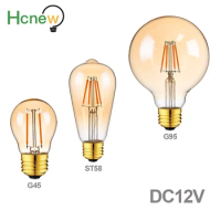 DC12V Led Filament Bulb E27 G95 G45 ST58 2W 4W Amber Glass 2200K Warm White Low Voltage Off Grid Power Retro RV LED Light Lamp