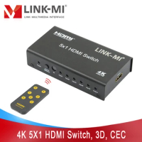 LINK-MI 4K HDMI Switch 5 in 1 out Support 3D CEC 4K30Hz 5X1 HDMI Video Audio Switcher 5 to 1 Selector with Remote 5 Ports Switch