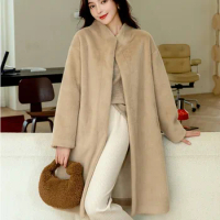 Faux Fur Coat 2023 New Eco-friendly Fur All-in-one Coat Artificial Mink Plush Coat Autumn Winter Mid-length for Women Fur Coat