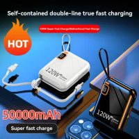 50000mah Portable Power Bank PD120W Detachable USB to TYPE C Cable Two-way Fast Charger Mini Powerbank for iPhone Xiaomi Samsung