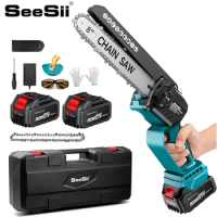SEESII 8 Inch Brushless Electric Chainsaw Cordless Rechargeable Woodworking Garden Pruning Saw Tool for Makita 18V Battery