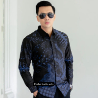 Kemeja batik pria slimfit lengan panjang lapis furing motif AJISAKA bahan katun premium batik seraga