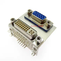 1pcs New Connector Conjoined Double DVI Socket +VGA HDR15 Female head DVI24+5 seat Special Wholesale
