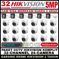 paket cctv hikvision 5mp 32 channel 24 camera two way audio 2 arah turbo hd kamera cctv