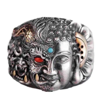 Half-Devil Half-Buddha Thai Silver Ring Personalized Vintage Open Rings