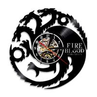 House Targaryen Vinyl Record Wall Clock TV Show Fantasy Home Decor Watch Ice And Fire Dragon Carved Album Music Longplay Clock