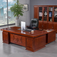 老板桌實木貼皮辦公桌簡約現代油漆大班臺總裁寫字臺組合桌椅家具
