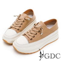 GDC-基本款素色青春風厚底免綁帶真皮休閒鞋-綠色