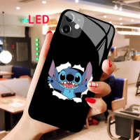 Luminous Tempered Glass phone case For Apple iphone 12 11 Pro Max XS mini Stitch Acoustic Control Protect LED Backlight cover