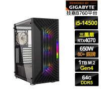 【技嘉平台】i5十四核GeForce RTX 4070{鎮魂先鋒}電競電腦(i5-14500/B760/64G/1TB)