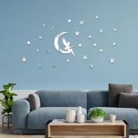 Moon Girl Stars mirror acrylic self-adhesive three-dimensional wall stickers girl room decoration stickers layout room decor