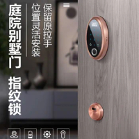 Chinese style main door fingerprint lock villa password outdoor intelligent double open copper door wooden