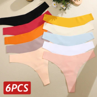 6PCS/Set Women Seamless Panties Sexy V Waist G-String Thongs Female Ultra Thin Underwear Dopamine Colors Summer Fashion Panties