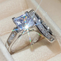 Popular women's square diamond zirconia pair rings, hot-selling rings