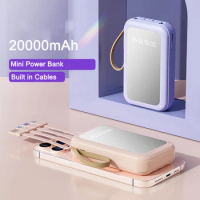 20000mAh Power Bank Portable Fast Charging Mirror Screen With Cable LED Light Mini Powerbank for iPhone 14 Samsung Xiaomi Huawei