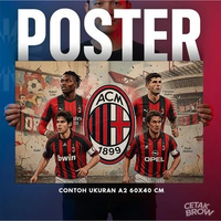 Poster AC Milan Klub Bola Eropa Italia Serie A Rossoneri Merchandise Original Bahan Kain Tebal Gamba