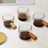 Wood Handle Glass Espresso Measuring Cup Single/Double Mouth Milk Jug Coffee Supplies Transparent Kitchen Measure Mug Wholesale