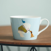 藍蓮花小白熊馬克杯水杯早餐杯麥片杯咖啡杯大容量陶瓷厚實可愛
