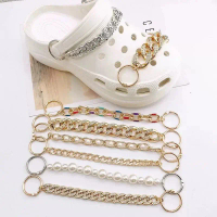 Metal Chain Decoration with Pearls and Diamonds for Crocs DIY [Women's Sandal Accessories] Creative 