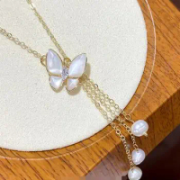 18K gold-clad fashion freshwater white pearl drop small fresh pendant freshwater pearl necklace