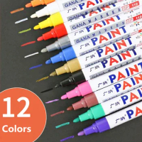 12 Colors Permanent Waterproof Marker Car Touch Up Paint Pen Tire Tread Rock Mark Glass CD Tool Artist Paintbrush Office Supply