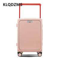 KLQDZMS Luggage Travel Bag Front Opening Laptop Boarding Case 20"24" Aluminum Frame Trolley Case USB Charging Cabin Suitcase