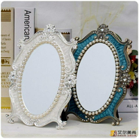 化妝鏡 歐式復古鏡子化妝鏡公主鏡女台式宿舍書桌韓國珍珠單面梳妝鏡大號