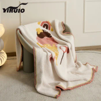 YIRUIO Kawaii Summer Holiday Design Blanket Soft Downy Winter Warm Rainbow Ice Cream Sunglass Pattern Fluffy Knitted Bed Blanket