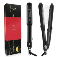 Steam Straighteners for Hair Professional Salon Ceramic Tourmaline Vapor Steam Flat Iron 2 in 1 Straightening and Curling Iron