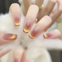 【Sunset Glow】Spring and Summer Nude Dopamine Yellow Cat Eye Handmade Trendy High-End Wearable Nails