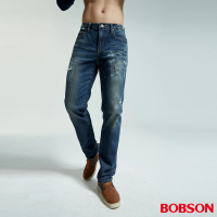 【BOBSON】男款低腰噴漆磨破直筒褲(1826-53)