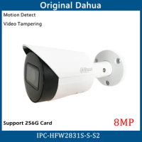 Dahua 8MP Survillance Camera 1/2.7 Cmos IR 30m Smart H.264+/H.265+ Support 256G SD Card PoE Security IP Camera IPC-HFW2831S-S-S2