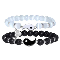 Black and White Couple Beaded Bracelet Yin Yang Bagua Black Matte White Turquoise Set Magnetic Coupl