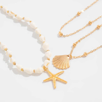 Multi-layer Gold Necklace Beach Pearl Starfish Shell Necklace for Women Beautiful Necklace