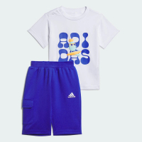 【adidas 愛迪達】運動套裝 短袖 短褲 童裝 小童 IN CD 34 SET 白/藍 IT1770