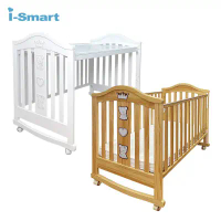 i-Smart 熊可愛多功能嬰兒床 120x65cm 可變書桌 不含床墊 (純白色/原木色)-原木色