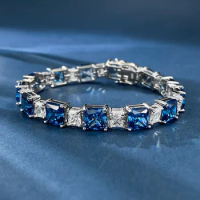 Trendy Sapphire Moissanite Bangle Bracelet 100% Real 925 Sterling silver Wedding Bracelets For Women Men Promise Party Jewelry