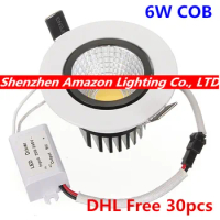 30X Newest white shell 6W COB Led Downlights Cool/Warm White Led Ceiling Down Lights Energy Saving Led Lamp