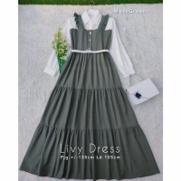 Gamis Wanita Remaja Muslimah Livy Dress Bahan Ity Crepe Premium Busui - MossGreen