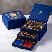 日本限量版GODIVA比利時皇室限定雙層掀蓋抽屜式皇室氣質藍珠寶盒巧克力禮盒- ７０粒入珍藏紀念版