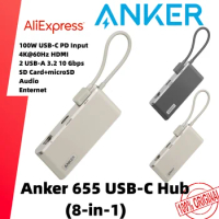 Anker usb c hub 655 (8-in-1)4K@60 with 2 USB-A 10 Gbps Data Ports 100W Power Delivery 1 Gbps Ethernet usb hub laptop accessories