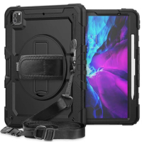 Tough Cover Hand Strap Shoulder Strap 360 Rotatable Kickstand Protective Case for iPad Pro 12.9 2020 2021 2018 2022/iPad Pro 11
