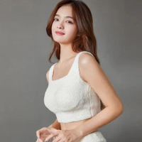 Sexy Knitted Plush Crop Top Women Short Inner Tanks Club Party Warm Camisole High Strecth with Pad One-piece Design Tube Tops