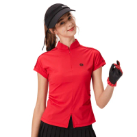 【BLKTEE GOLF】女對開襟造型短袖-紅/黑(高爾夫短袖上衣 golf球衫)