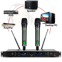 Professional UHF 2 Channel Wireless Gooseneck Microphone System Conference Microphone System Handheld Headset Lavalier Mic