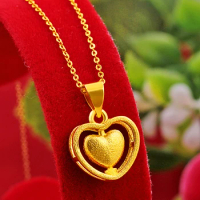 999 Pure Gold Color Heart Necklace for Women Men Solid Gold Plated Love Necklaces Chain Jewelry Wedding Engagement Jewelry Gifts